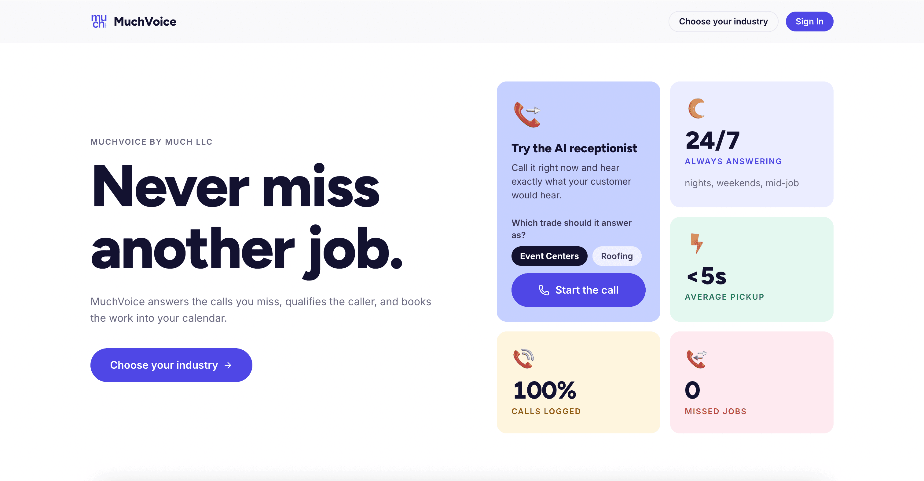 MuchVoice AI receptionist landing page